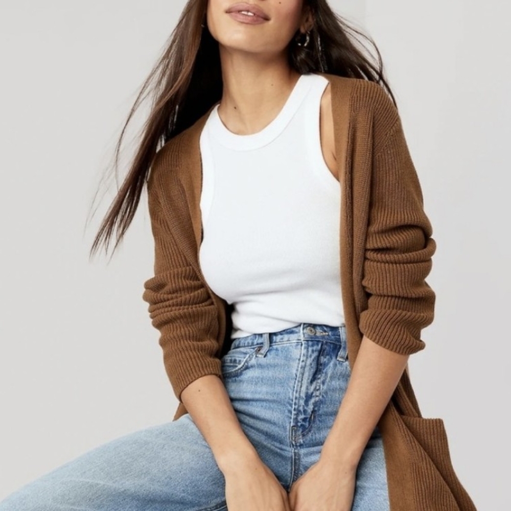 OLD NAVY Textured Long-Line Open-Front Sweater  Spiced Saffron XXL